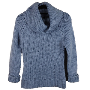 Jacob Blue Mohair Wool Blend Cowl Neck Long Sleeve Pullover Cable Knit Sweater